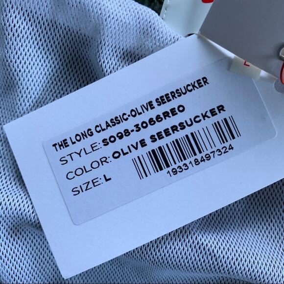 NEW Solid & Striped The Long Classic Swim Trunks (Sz L) Olive Seersucker - Picture 10 of 12